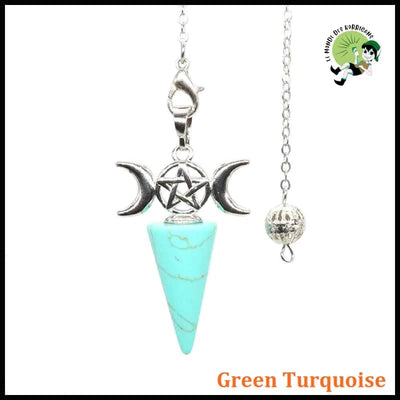 Pendule en Pierre Naturelle avec Lune et Pentagramme - Vert Turquoise - Pendules divinatoires