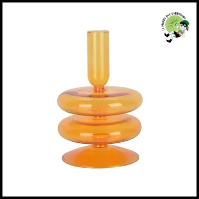 Porte-Bougie en Verre - Votive pour Dîners aux Chandelles - Orange 2Étage - Bougeoirs sculptés à la main