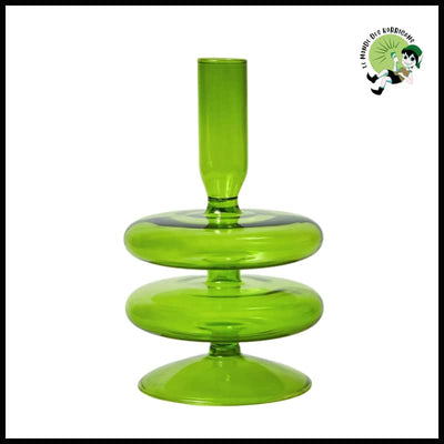 Porte-Bougie en Verre - Votive pour Dîners aux Chandelles - Vert Citron 2Étage - Bougeoirs sculptés à la main