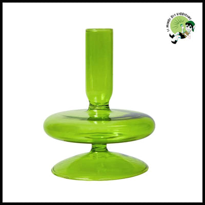 Porte-Bougie en Verre - Votive pour Dîners aux Chandelles - Vert Citron 1Étage - Bougeoirs sculptés à la main