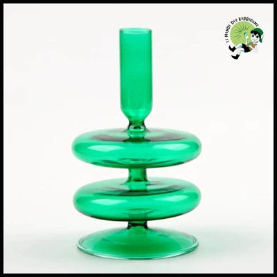 Porte-Bougie en Verre - Votive pour Dîners aux Chandelles - Vert 2Étage - Bougeoirs sculptés à la main