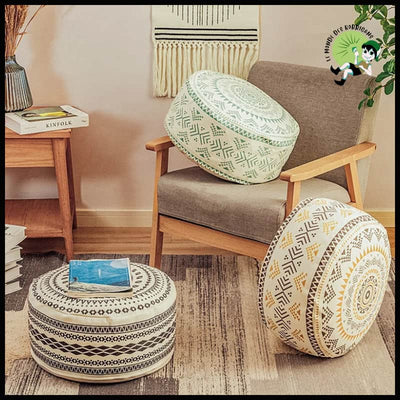 Pouf Marocain de Luxe en Coton - Coussins méditation avec motifs naturels