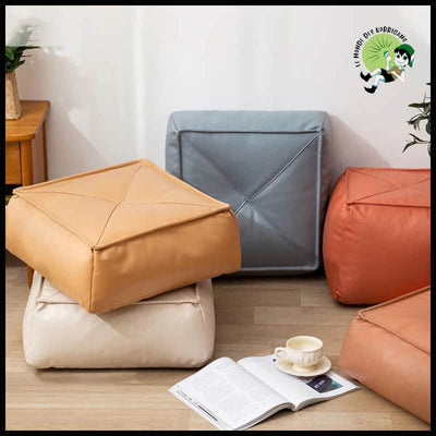 Pouf Ottoman Cuir Artificiel Japonais - Coussins de méditation avec motifs naturels