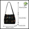 Sac à Bandoulière Brodé Floral - Petit (côté le plus long 20-30cm) / Noir - Sacs en toile organique