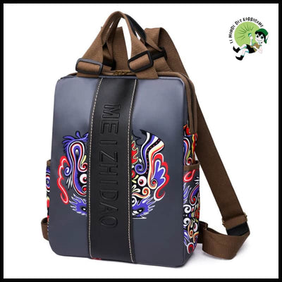 Sac à dos designer pour femmes - Gris / 14 pouces - avec motifs floraux et naturels