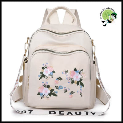 Sac à Dos Femme Floral - Beige - dos avec motifs floraux et naturels