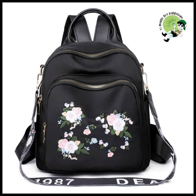 Sac à Dos Femme Floral - Noir - dos avec motifs floraux et naturels