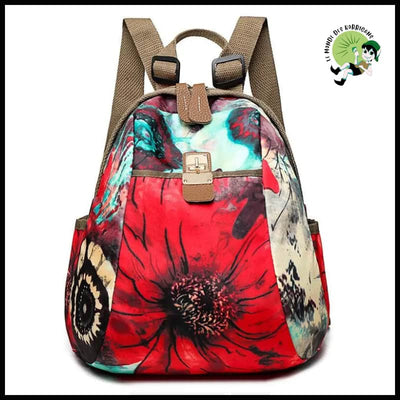 Sac à Dos Femme Grande Capacité Floral - Fleur Rouge - Valises vintage avec des illustrations botaniques