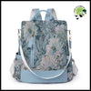 Sac à Dos Femme Nylon Floral - Bleu - dos avec motifs floraux et naturels