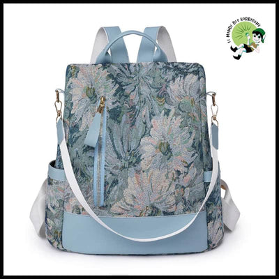 Sac à Dos Femme Nylon Floral - Bleu - dos avec motifs floraux et naturels