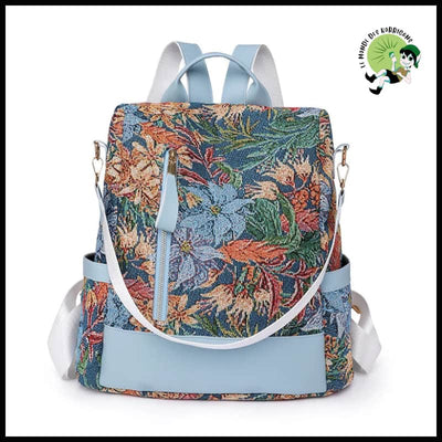 Sac à Dos Femme Nylon Floral - Saphir - dos avec motifs floraux et naturels