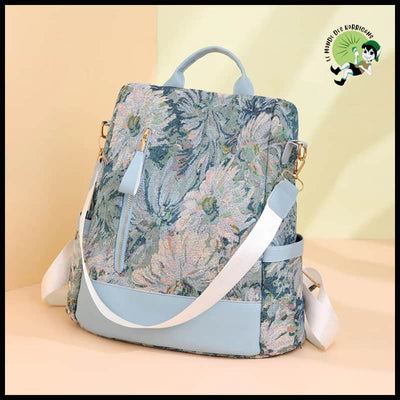 Sac à dos pour femmes avec impression de mode - Fleur Bleue / 32cmX32cmX13cm - motifs floraux et naturels