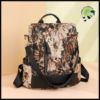 Sac à dos pour femmes avec impression de mode - Fleur Brune / 32cmX32cmX13cm - motifs floraux et naturels