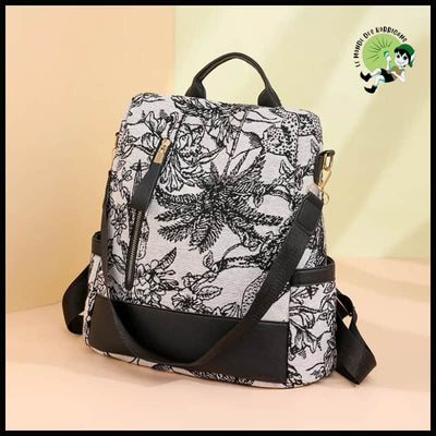 Sac à dos pour femmes avec impression de mode - Noir Blanc / 32cmX32cmX13cm - motifs floraux et naturels