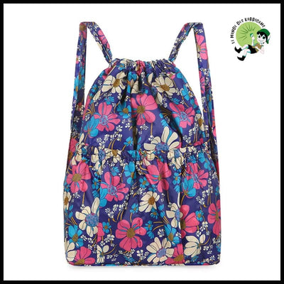 Sac à Dos pour Femmes Grande Capacité Léger - Fleur Bleue - dos avec motifs floraux et naturels