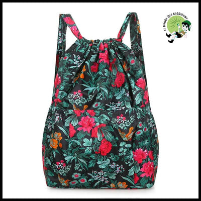 Sac à Dos pour Femmes Grande Capacité Léger - Vert et Rouge - dos avec motifs floraux naturels