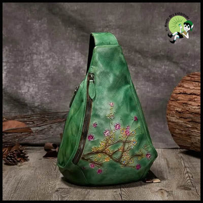 Sac à Dos Vintage en Cuir Véritable pour Femmes - Vert / 28cm-12cm-38cm - Valises vintage avec des illustrations