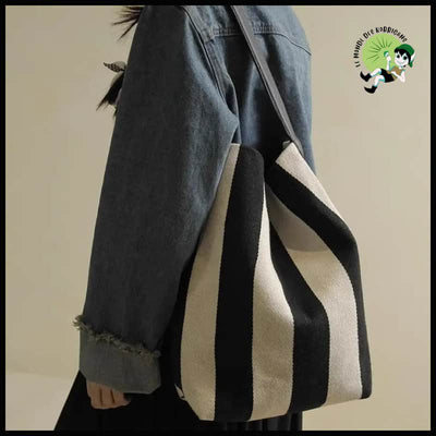 Sac à Main Rayé en Toile pour Femme - Noir & Blanc - Sacs toile organique avec des motifs de la nature