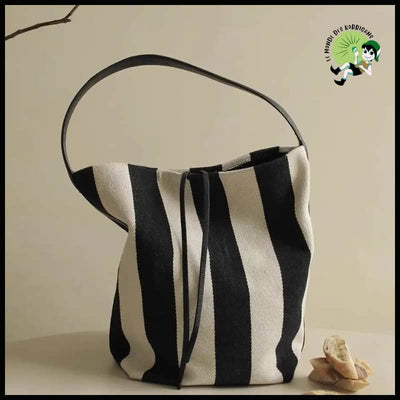 Sac à Main Rayé en Toile pour Femme - Noir & Blanc - Sacs toile organique avec des motifs de la nature