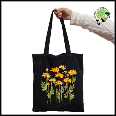 Sac à Main Tote Noir avec Imprimé Floral - 28 - Sacs en toile organique des motifs de la nature