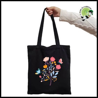 Sac à Main Tote Noir avec Imprimé Floral - 31 - Sacs en toile organique des motifs de la nature