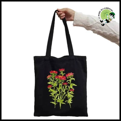 Sac à Main Tote Noir avec Imprimé Floral - 32 - Sacs en toile organique des motifs de la nature