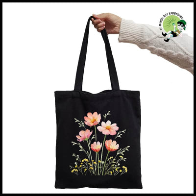 Sac à Main Tote Noir avec Imprimé Floral - 33 - Sacs en toile organique des motifs de la nature