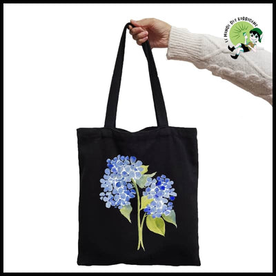 Sac à Main Tote Noir avec Imprimé Floral - Sacs en toile organique des motifs de la nature