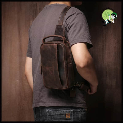 Sac Bandoulière Poitrine en Cuir Véritable pour Hommes - Valises vintage avec des illustrations botaniques