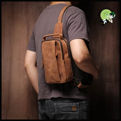 Sac Bandoulière Poitrine en Cuir Véritable pour Hommes - Valises vintage avec des illustrations botaniques