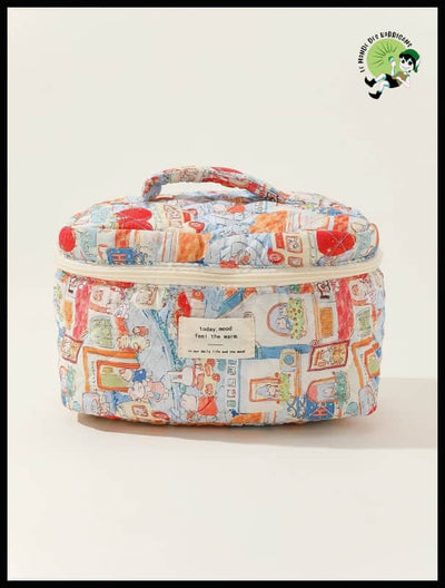 Sac Cosmétique en Coton Matelassé à Grand Capacité - B - Valises vintage avec des illustrations botaniques