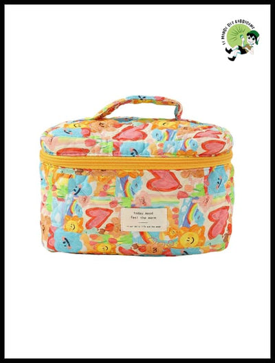 Sac Cosmétique en Coton Matelassé à Grand Capacité - Valises vintage avec des illustrations botaniques