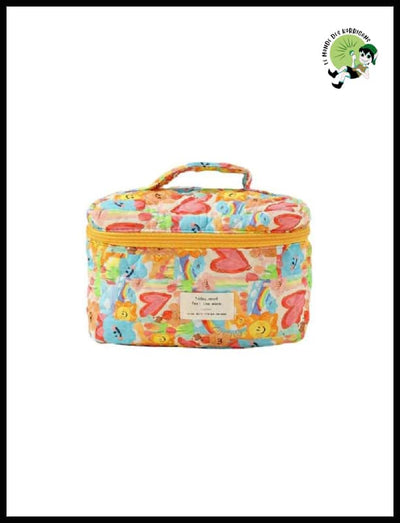 Sac Cosmétique en Coton Matelassé à Grand Capacité - Valises vintage avec des illustrations botaniques