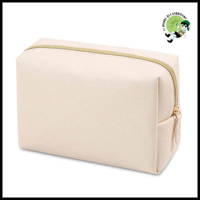 Sac Cosmétique en Cuir PU Étanche - Beige L - Trousses de toilette écologiques