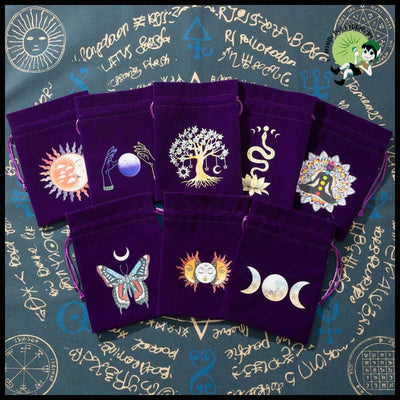 Sac de Rangement Velours Tarot Lune Soleil - Kits d’initiation à la divination