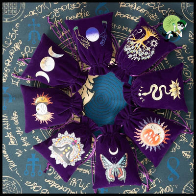 Sac de Rangement Velours Tarot Lune Soleil - Kits d’initiation à la divination