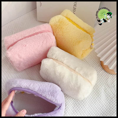 Sac de toilette en peluche avec fermeture éclair grande taille et couleur unie - Trousses écologiques