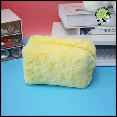 Sac de toilette en peluche avec fermeture éclair grande taille et couleur unie - Jaune-02 - Trousses écologiques