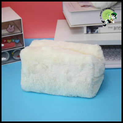 Sac de toilette en peluche avec fermeture éclair grande taille et couleur unie - Blanc-02 - Trousses écologiques