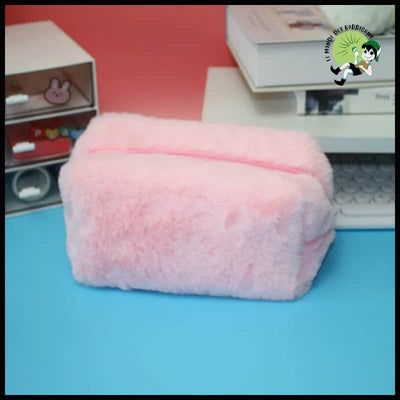 Sac de toilette en peluche avec fermeture éclair grande taille et couleur unie - Rose-02 - Trousses écologiques