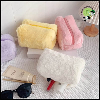 Sac de toilette en peluche avec fermeture éclair grande taille et couleur unie - Trousses écologiques