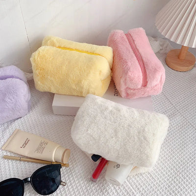 Sac de toilette en peluche avec fermeture éclair grande taille et couleur unie - Trousses écologiques