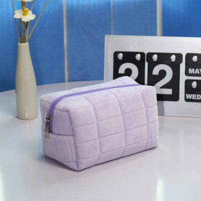 Sac de toilette en peluche avec fermeture éclair grande taille et couleur unie - Violet-01 - Trousses écologiques