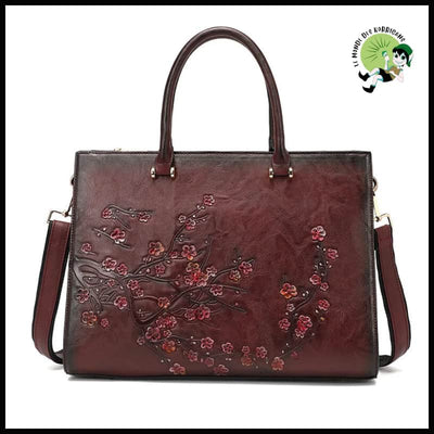Sac d’Ordinateur Portable en Cuir Vintage Pour Femmes - Rouge Foncé / 38cm-11cm-27cm - Valises vintage