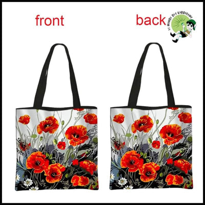 Sac Épaule Imprimé Coquelicots - 04cw / 34cmX34cm - Sacs en toile organique avec des motifs de la nature