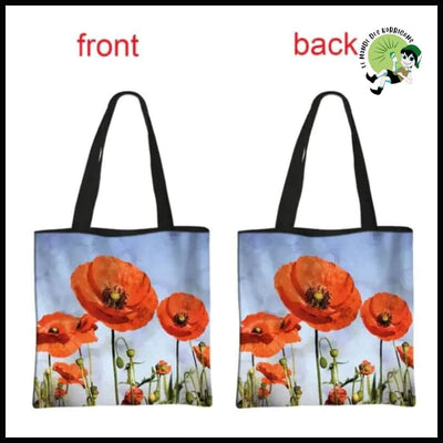 Sac Épaule Imprimé Coquelicots - 05cw / 34cmX34cm - Sacs en toile organique avec des motifs de la nature