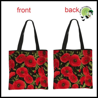 Sac Épaule Imprimé Coquelicots - 10cw / 34cmX34cm - Sacs en toile organique avec des motifs de la nature