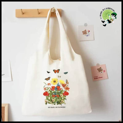 Sac fourre-tout en toile imprimée de fleurs - TK112697-A032BG-M - Sacs organique avec des motifs la nature