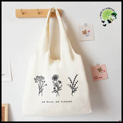 Sac fourre-tout en toile imprimée de fleurs - TK112700-A032BG-M - Sacs organique avec des motifs la nature