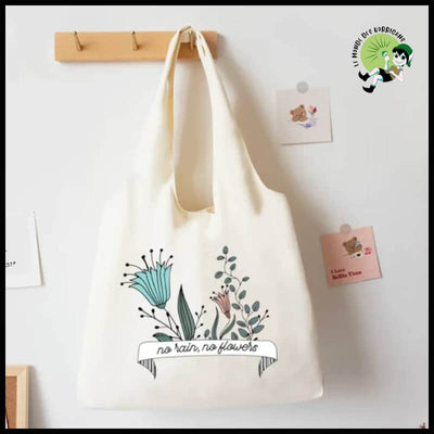 Sac fourre-tout en toile imprimée de fleurs - TK112706-A032BG-M - Sacs organique avec des motifs la nature